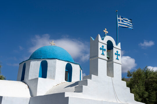 Exploring Agios Nikolaos Church and bell tower in Chora on Paros Island in Greece