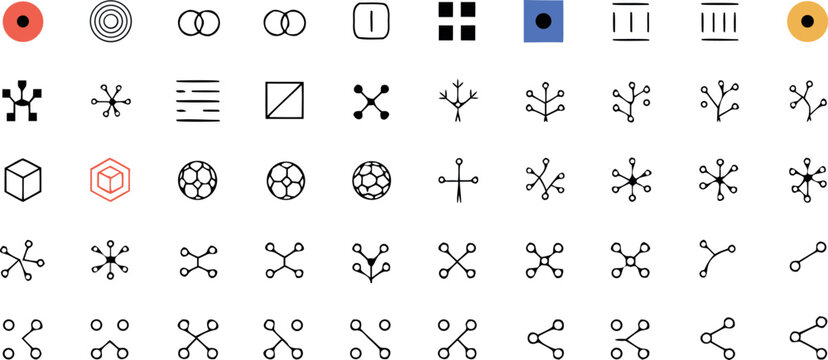Vector technology infographic elements set representing data network branches blockchain nodes and connection matrices