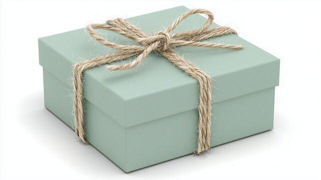 Sage green gift box with twine isolated on white