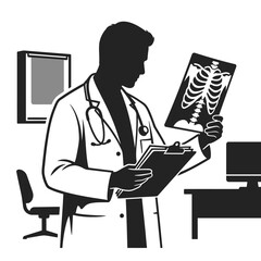 Fototapeta premium Medical doctor, silhouette, holding x-ray, clinic, healthcare professional isolated on White Background