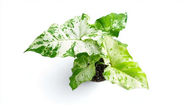 Syngonium podophyllum Albo Variegata isolated on white, arrowhead plant