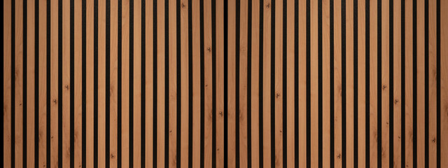 Naklejka premium Wood background banner panorama long - Brown wooden acoustic panels wall texture , seamless pattern, vertical