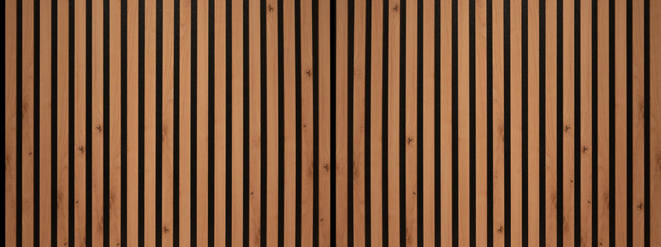 Wood background banner panorama long - Brown wooden acoustic panels wall texture , seamless pattern, vertical