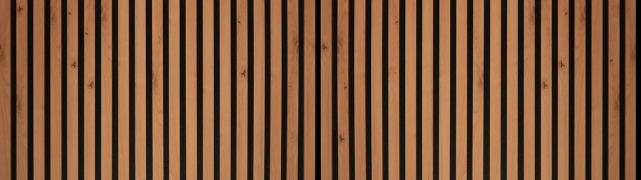 Wood background banner panorama long - Brown wooden acoustic panels wall texture , seamless pattern, vertical