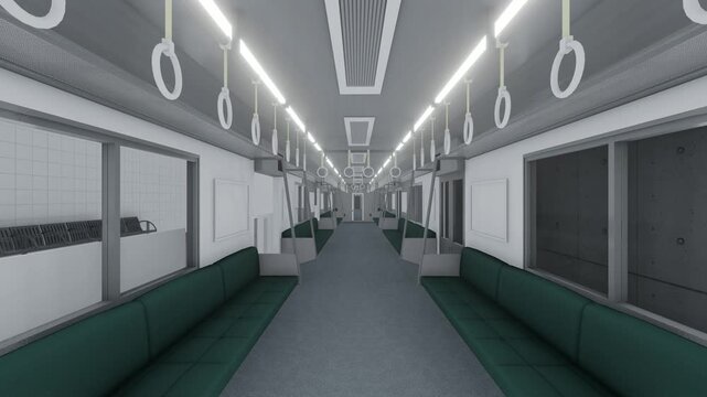 黄色い地下鉄車両が停車する地下駅ホーム 3DCGイアニメーション