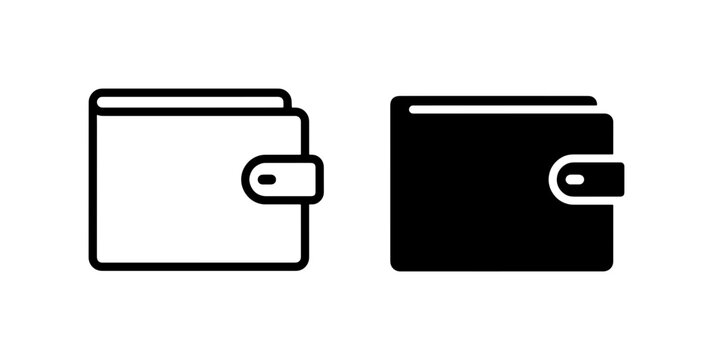 Minimalist wallet icon set, black outline and solid purse vector, finance and payment symbol for banking apps