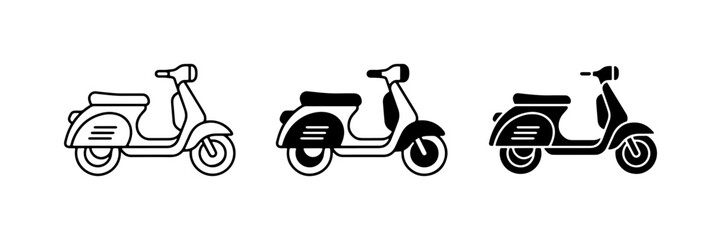 Retro Scooter Icons, Vintage Motorbike Graphics, Classic Moped Vector Set for Urban Transport and Travel Themes © Bithi