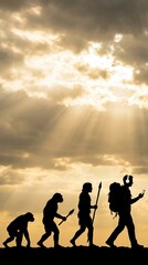 Fototapeta premium Human Evolution to Modern Technology Silhouette Showing Progress From Primate to Smartphone User