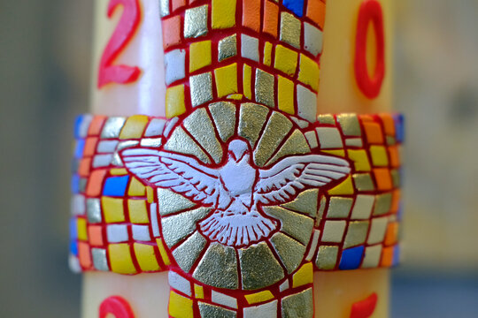 Paschal Candle featuring the Dove of the Holy Spirit in Annecy, France