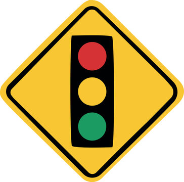 Traffic light warning sign vector icon with yellow diamond road signal symbol