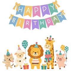 Fototapeta premium Cartoon drawing of gifts and birthday cakes