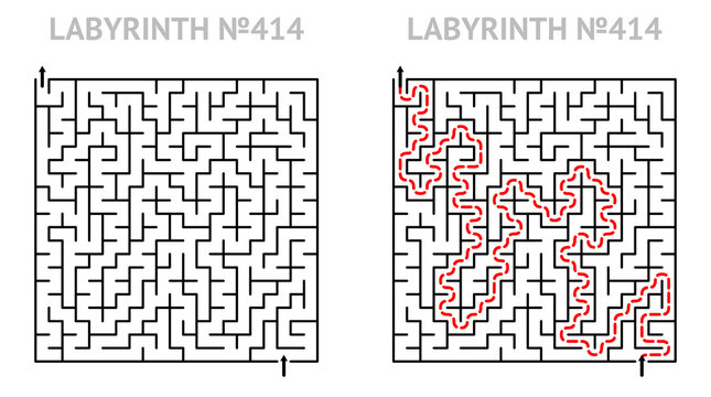 Ready to use geometric texture. Square labyrinth 21x21 with solution. Maze for kids activity. Printable worksheet.