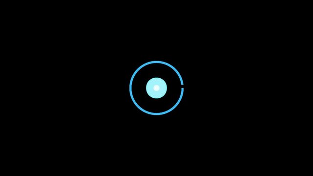 A glowing blue atom symbol on a black background. The atom is depicted with a nucleus and orbiting electrons, rendered in a minimalist, futuristic style