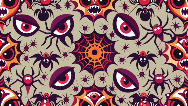 Halloween horror background with scary spider web pattern and monster eyes halloween seamless background illustration celebration abstract creature frightening nightmare wallpaper repeating