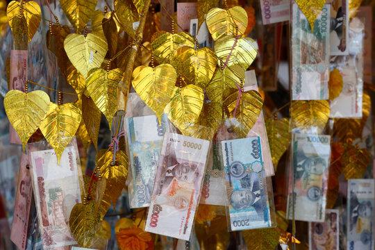 Offerings at Wat May Souvannapoumaram for Buddhist ceremonies in Luang Prabang, Laos