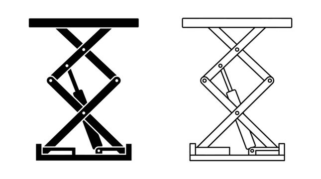 Scissor lift mechanism black and white line illustration