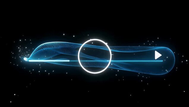 A sleek minimalist 4K motion graphic displaying an interface progress bar filling up steadily with a clean glowing neon blue loading line across a dark backdrop perfect for technology visual