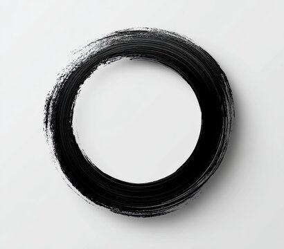A bold, thick black brushstroke forms an imperfect circle on a white background