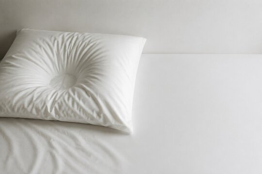 A white pillow with an indentation next to a smooth section of the bed.