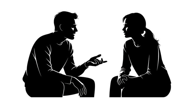 Silhouette of man and woman talking to each other