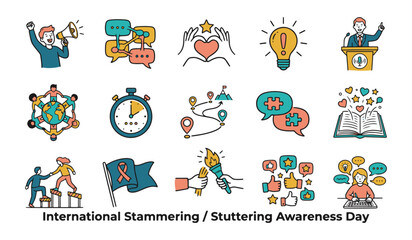 Fototapeta premium Vector Line Icon Set for International Stammering / Stuttering Awareness Day, Communication, and Speech Support