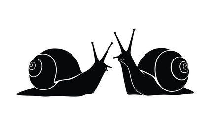 Two Snails Crawling Towards Each Other Silhouette Vector, Black Garden Snails Facing Each Other Outline Illustration for Nature Design © GDRAMJAN2.0