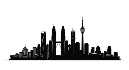 Obraz premium Black City Skyline Silhouette Vector Isolated on White Background – Modern Urban Skyline Illustration