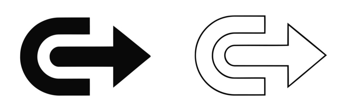 Curved arrow set, Various symbols hand draw arrow, Set long black curve arrow icon vector. Black and white curved arrow icons for direction and navigation purposes. 
