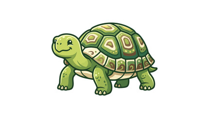 Smiling Green Cartoon Turtle Walking Alone. © Yakup