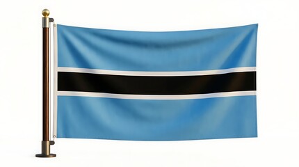 Fototapeta premium National Flag of Botswana Waving on Pole Isolated on White Background for Patriotic Celebrations