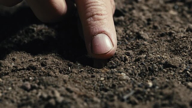 Corn Seed Being Planted In Fertile Soil Agriculture Concept