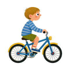 Fototapeta premium Illustration of a boy on a bike, PNG with transparent background.