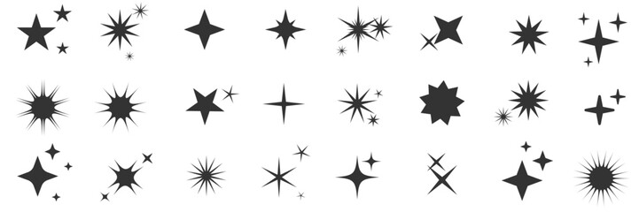 Star magic burst and icon spark shine with retro element starburst. Vector glitter glow and vintage light effect with shape bling twinkle. Modern star design and abstract icon flat with simple. © Tetiana Kubara