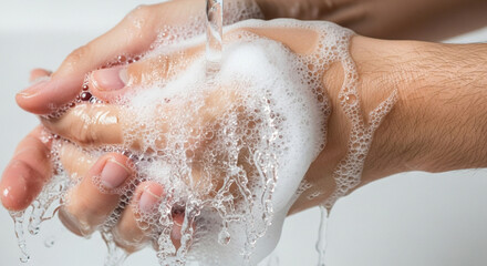 Fototapeta premium Hands Washing With Soap And Water, Bubbles, Close Up, Hygiene Concept