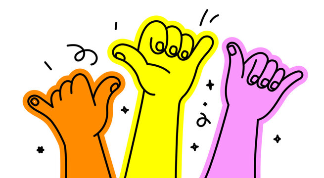 Vector hand drawn gesture, doodle sketchy illustration, hand showing surf sign, shaka hawaiian greeting