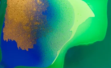 Abstract Green Flow and Golden Glitter Original Hand Drawn Artwork Illustration Made with Ink on Paper. © Anna Babii