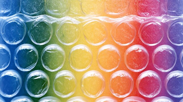 Colorful bubble wrap plastic texture with rainbow gradient background