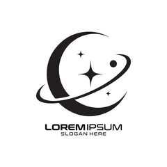 Fototapeta premium Crescent Moon Star Orbit Logo for Modern Tech Science Space Brand