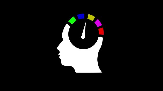 Human mind performance meter animation. Brain speed gauge, mental focus indicator, cognitive Level Icon, 4K Loop video