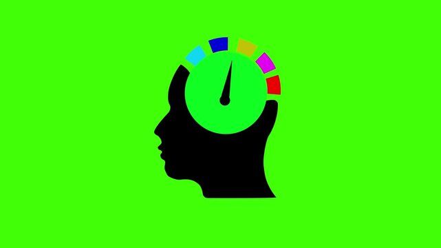 Human mind performance meter animation. Brain speed gauge, mental focus indicator, cognitive Level Icon, 4K Loop video