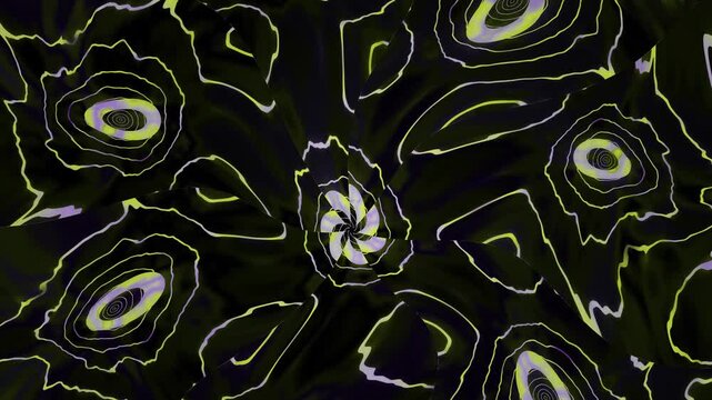 Spiral patterns in dark colors with light accents in motion