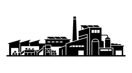 Obraz premium Industrial complex silhouette factory buildings and smokestack illustration