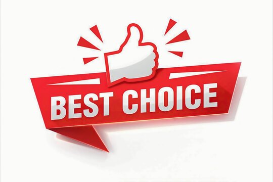 Best choice red banner with thumbs up icon and explosion effect