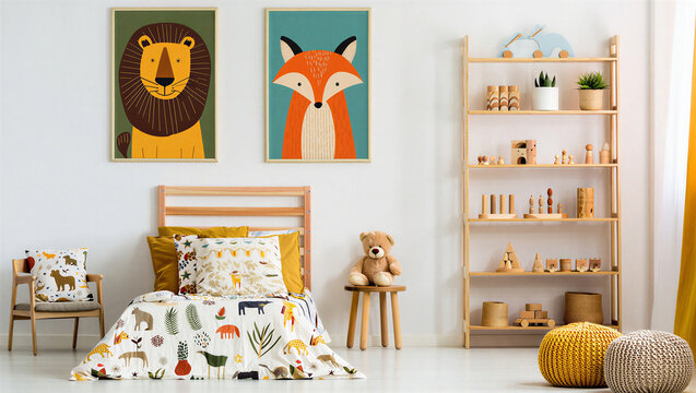 Playful children bedroom interior with safari themed decor children interior playroom furniture