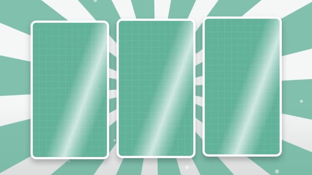 Abstract blank grid cards display rotating on a teal and white radial burst background in a seamless loop digital graphic presentation for modern technology interface or business corporate content bac