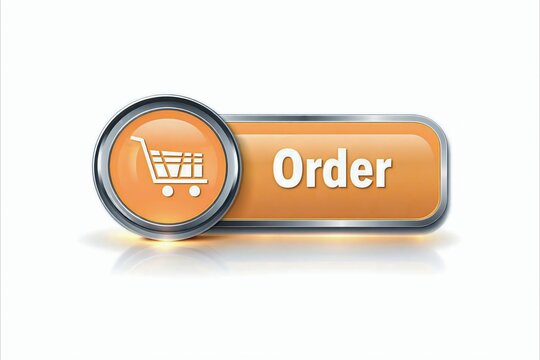 Shopping cart order button with 3d effect and shopping bag icon