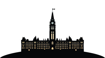 Fototapeta premium Detailed vector illustration of the iconic Canadian parliament building featuring a black silhouette on white