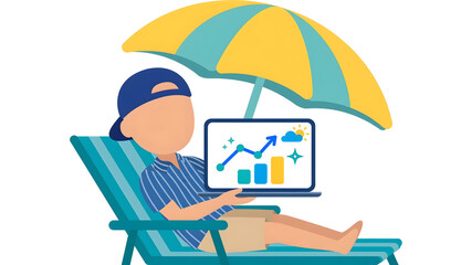 Fototapeta premium Modern Faceless Freelancer Working on Laptop with Data Chart Display Representing Remote Work Lifestyle, Digital Analytics Productivity, Independent Contractor, and Business Growth Concept