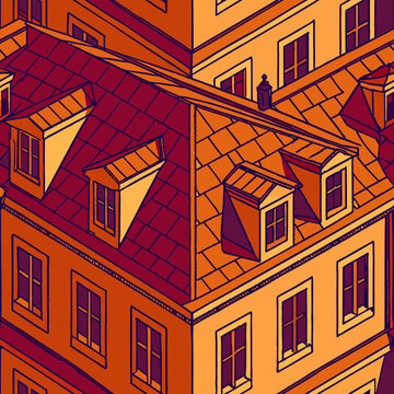 pattern, houses, roofs, streets, architecture, vector, graphics, lines, intersections, structure, view, seamless pattern, print, wallpaper, textured ornament, symmetry, geometry, city, neighborhoods, 