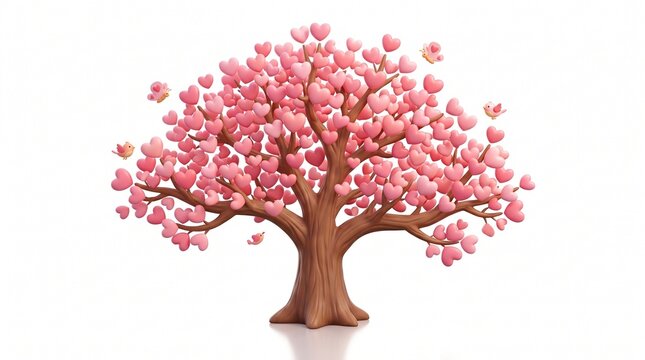 Whimsical Pink Heart Tree with Birds and Butterfly
